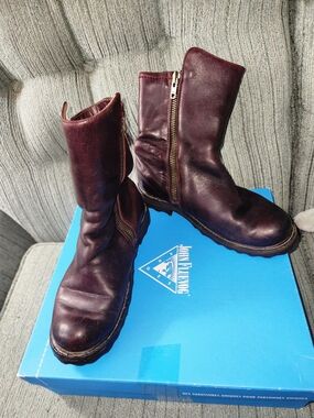 🍉John Fluevog Bing F Shoes Burgundy Leather Zip Boots